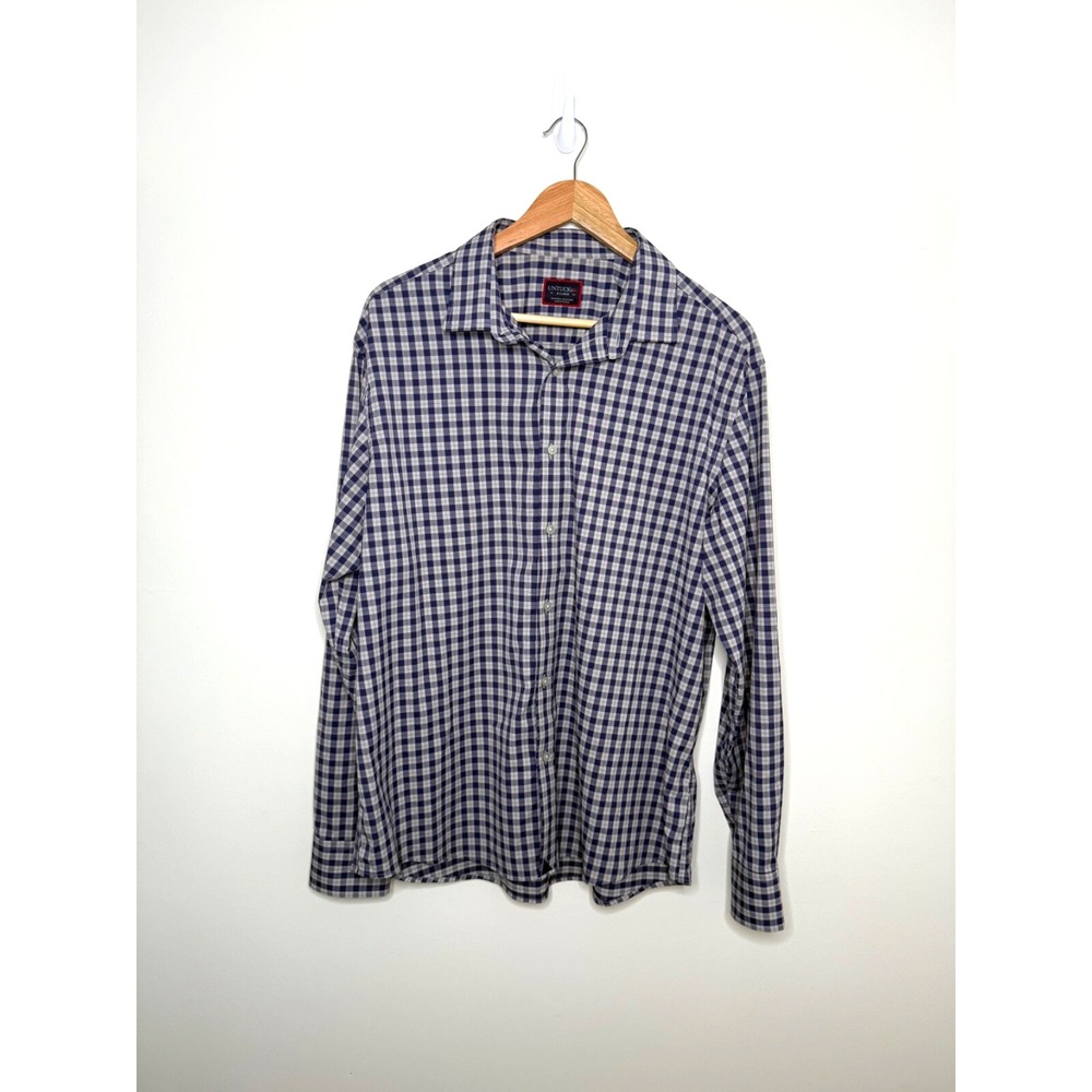 UnTuckit Men's XL Button Up Long Sleeve‎ Plaid Shirt Blue Red Gray